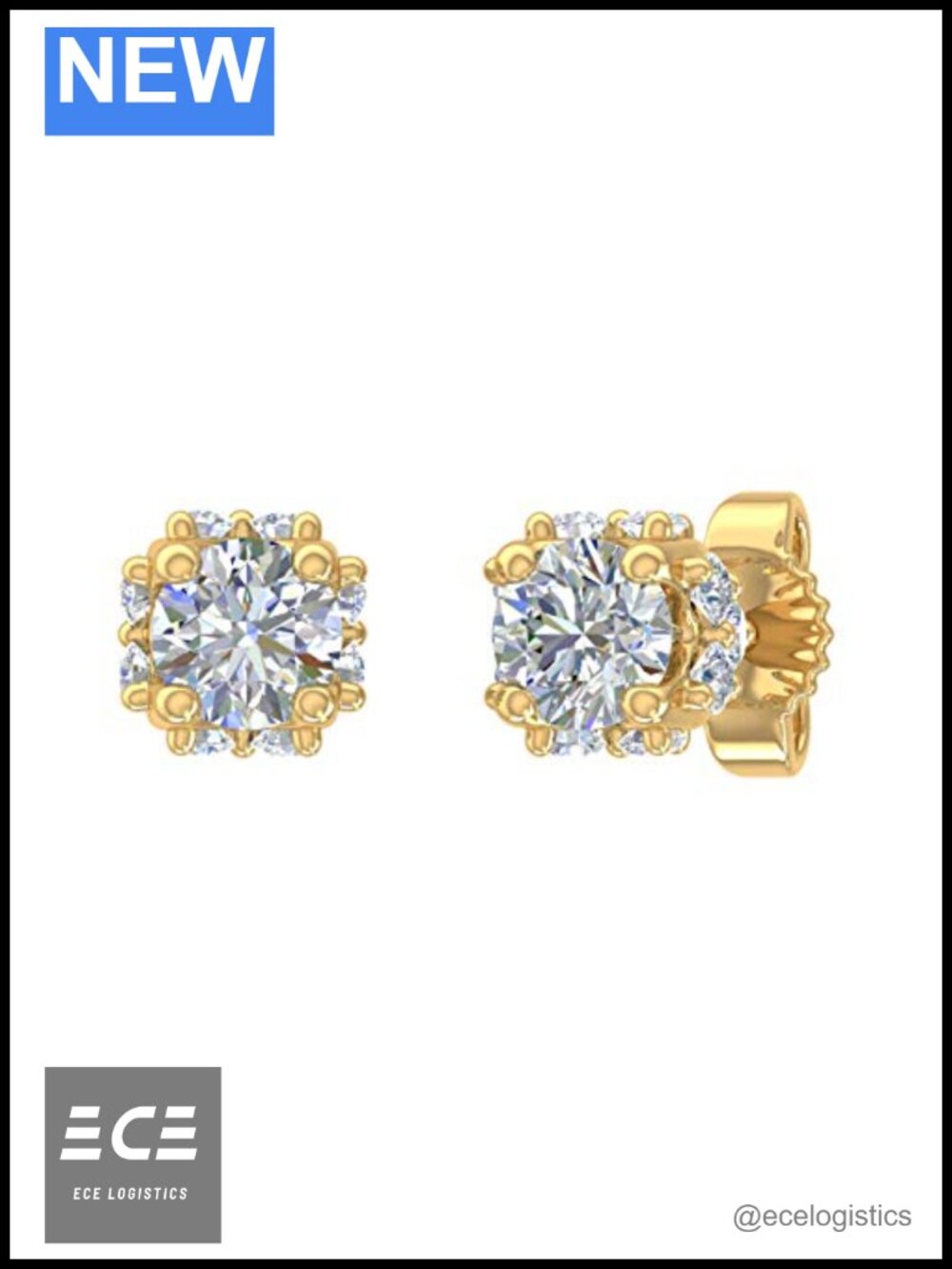 0.50 CTW Diamond Stud Earrings 14K Yellow Gold 4-Prong Push Back